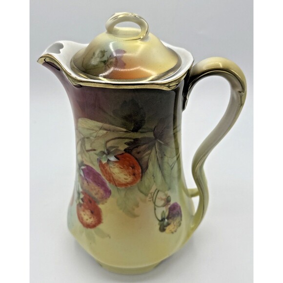 Vintage Jaeger & Co Strawberries Bavaria Hand Painted Porcelain Tea Pot Signed - Picture 16 of 16